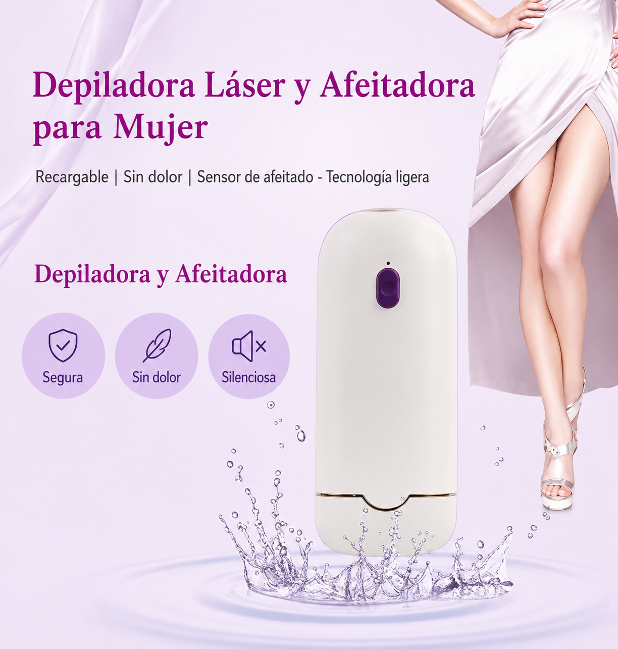 Depiladora 2 en 1 indolora recargable mujer brazos piernas zonas intimas